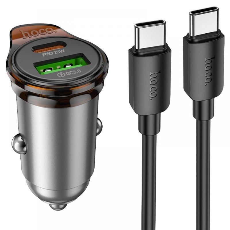 HOCO 12V NZ16A Rigorous Зарядно за кола USB-C+USB-A PD43W Type-C към Type-C