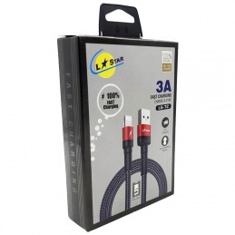 Плетен кабел LS-72 L✮Star за USB към Lightning - Червен