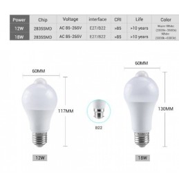GY-020 12W PIR LED Интелигентна крушка със сензор за движение ВКЛ. ИЗКЛ. 220V 110V 12W